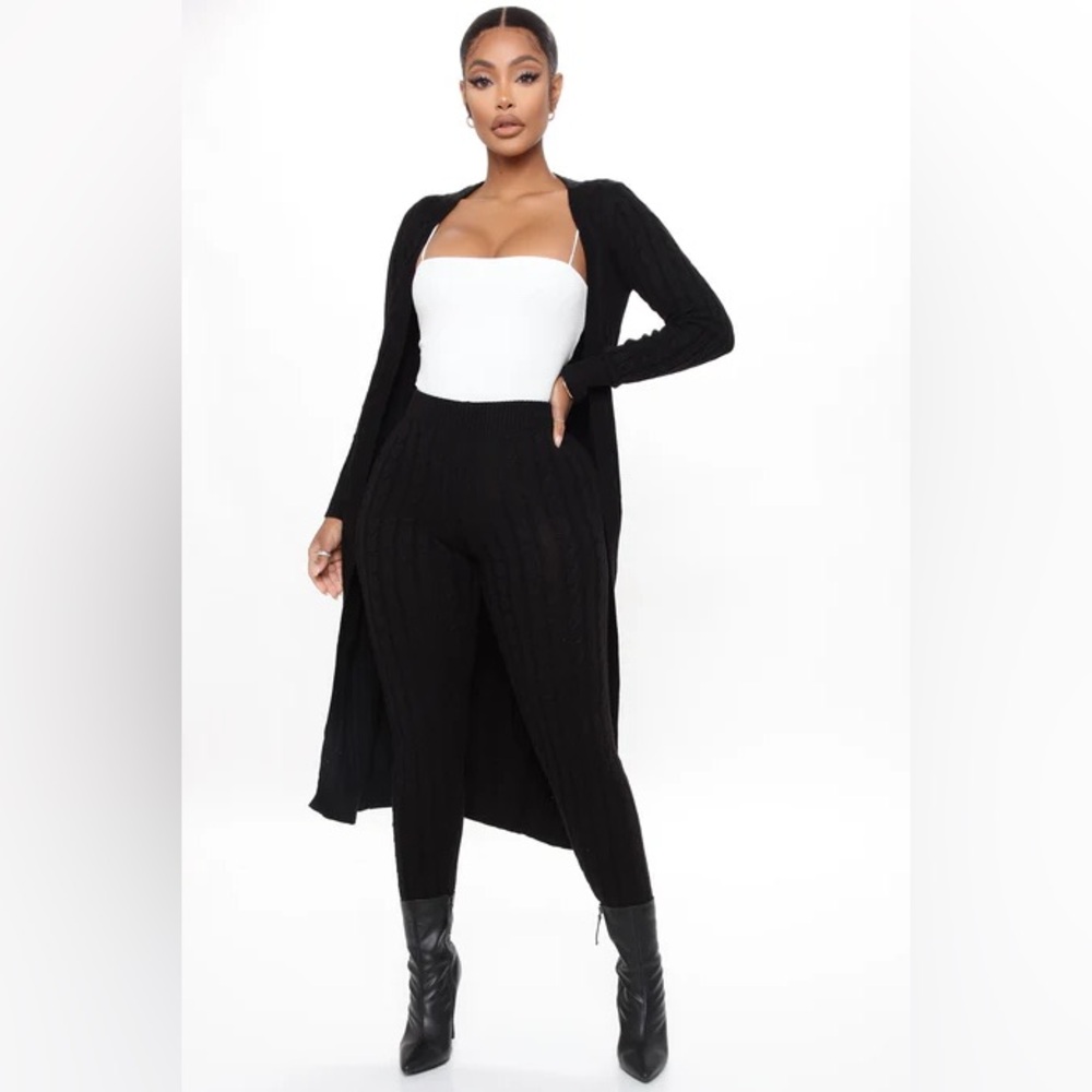 Fashion Nova - Black Ribbed Knit Duster Cardigan